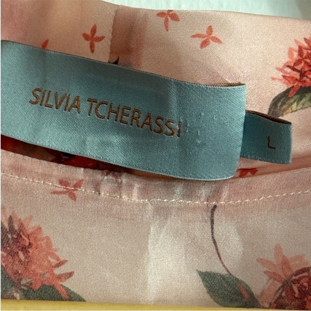 Silvia Tcherassi Pink Silk Floral Rose Print Shawl Kimono Shrug Bed Jacket L - Picture 6 of 12